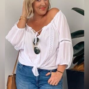 Saffron the Paris night out white button down top M/L